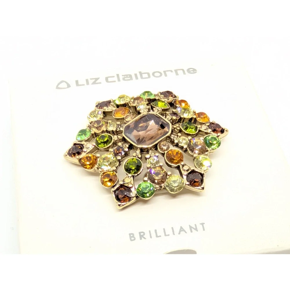 Liz Claiborne Multiple Colored Rhinestones Brooch‎ Pin New